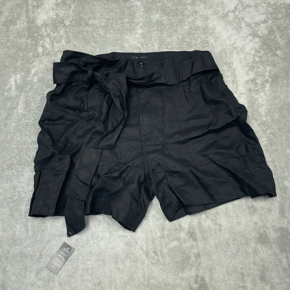 💥 Lauren Ralph Lauren Black Linen Belted High-Waist Shorts Size 12 NWT 6199